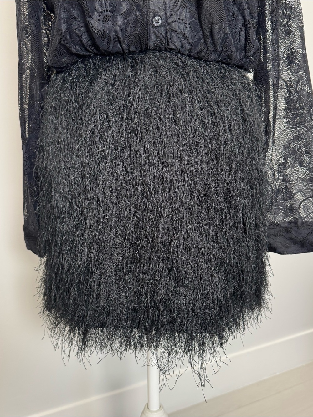 Anthropologie Glam Fringe Lace Twofer Mini Party Dress NWT LBD XL Romantic - Picture 8 of 9